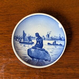 Vintage Royal Copenhagen Denmark Blue Mini Plate Langelinie Mermaid  3"
